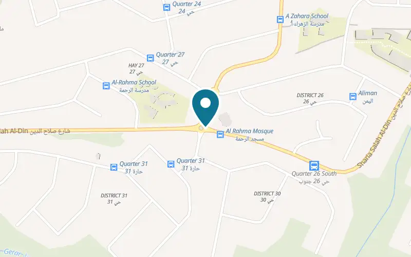 Map showing Al-Baik Sweets at Neighbourhood 26, house 65, near the al-Rahma mosque, Rahat