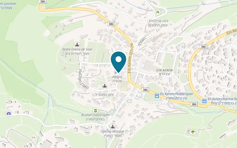 Map showing Alegra Boutique Hotel at 13 Derech HaAhayot, Ein Kerem, Jerusalem