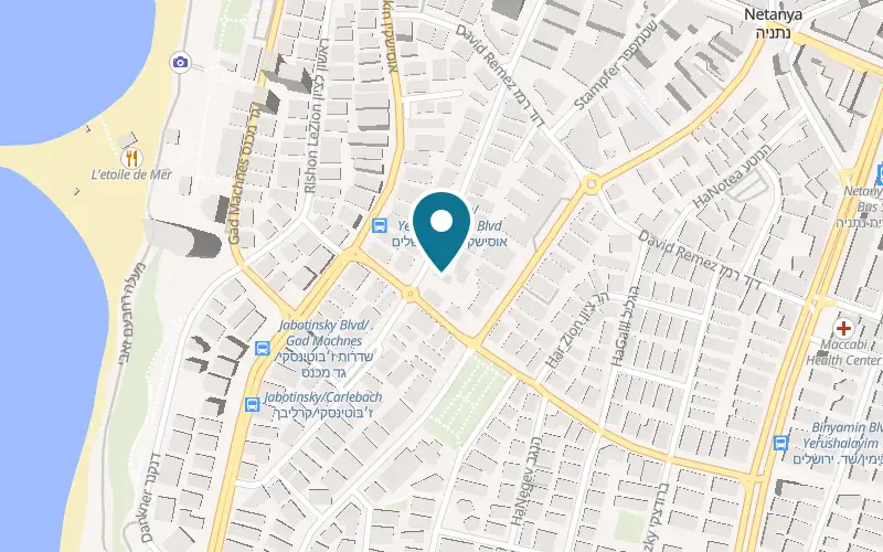 Map showing Alma Boutique Hotel at 67 Dizengoff Street, Netanya