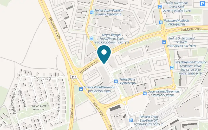 Map showing Arcaffe Rehovot at 6 HaMada Street, Science Park, Rehovot