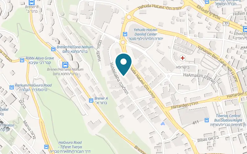 Map showing Aubergine Health Shoes at 20 Yehuda HaLevi Street, Tiberias