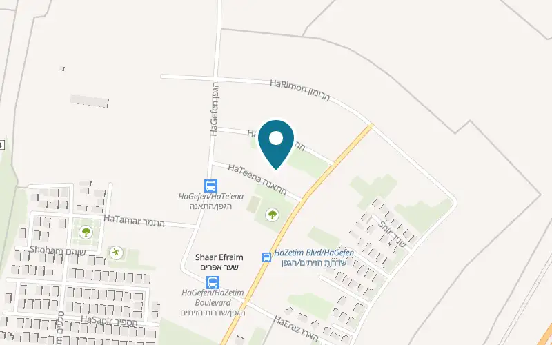 Map showing Baba Cafe at HaTe'ena Street, in the grove, Sha'ar Efraim