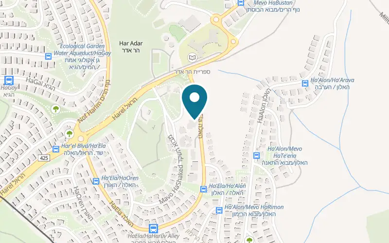 Map showing Bar Adar at 184 HaEla Street, beside the local council building, Har Adar