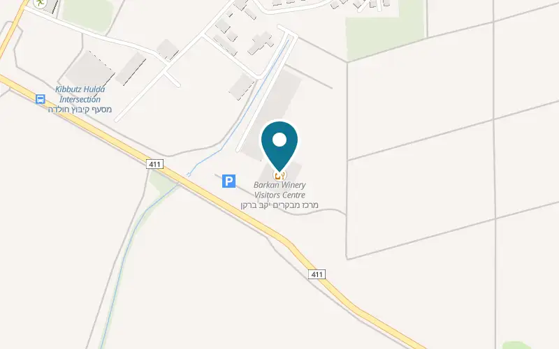 Map showing Barkan Winery Visitors Center at Kibbutz Hulda, Hulda