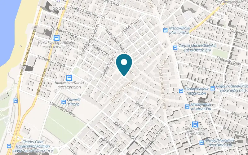 Map showing Beer Bazaar Carmel Market at 36 Yishkon Street, in the Carmel Market, Tel Aviv-Yafo