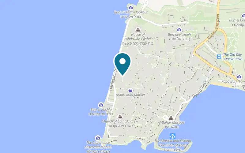 Map showing Beit Elfarasha at 49 HaBahaim Street, Old City, Acre