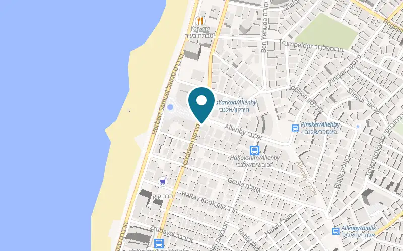 Map showing Bell Boutique Hotel and Spa at 50 HaYarkon Street, Tel Aviv-Yafo