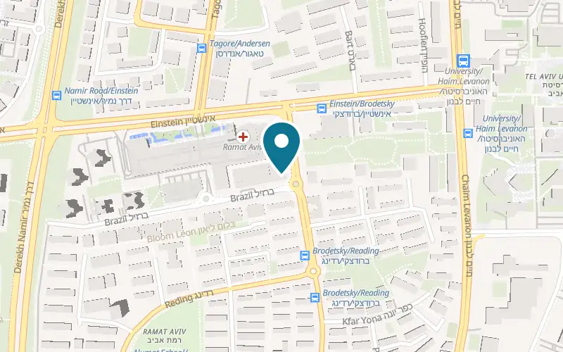 Map showing Dr. Moshe Ben Ari Veterinary Clinic at 43 Brodetsky Street, Tel Aviv-Yafo