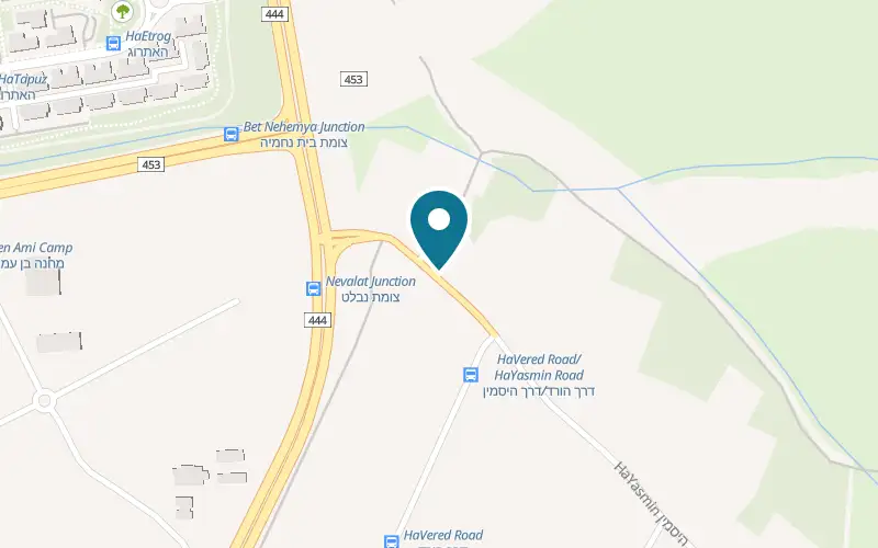 Map showing Benno at 1 Derech HaYasmin, at the entrance to Moshav Beit Nehemia, Beit Nehemia