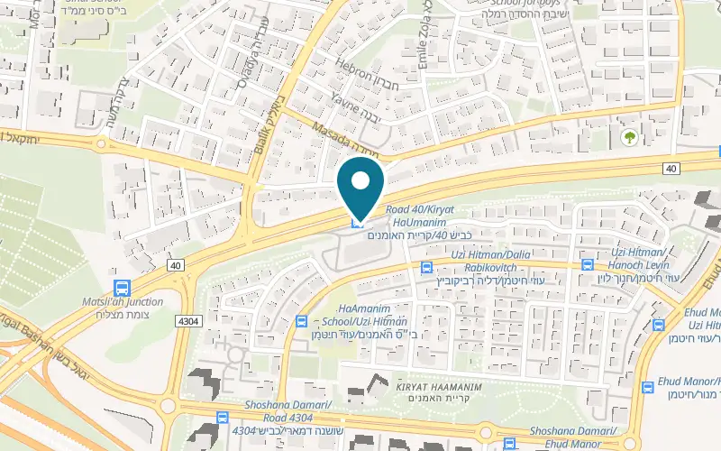 Map showing Benz Grill at 10 Klausner Street, on Route 40, Ramla