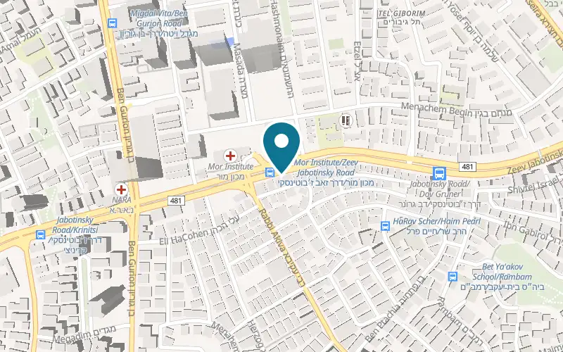 Map showing Bon Café at 9 Ze'ev Jabotinsky Road, Bnei Brak