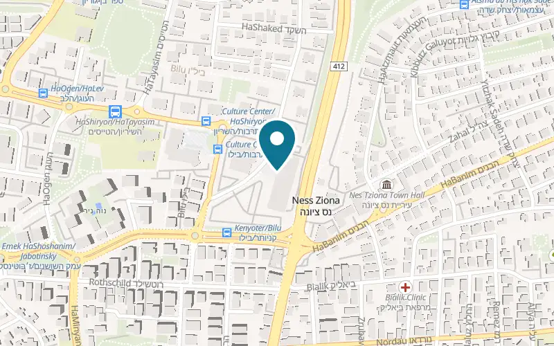 Map showing Boutique Central Ness Ziona at Kenyoter, entrance floor, 53 HaIrusim Street, Ness Ziona