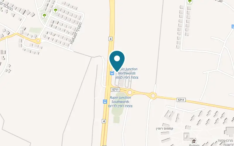 Map showing BP Ruppin Junction at Paz filling station, Ruppin junction, at the entrance to Kfar Monash, Midreshet Ruppin