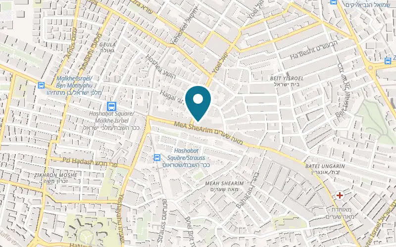 Map showing Brooklyn Bake Shop at 15 Mea She'arim Street, Jerusalem
