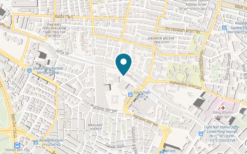 Map showing Brown Machne Yehuda at 105B Jaffa Road (the entrance on foot), by the Mahane Yehuda market, Jerusalem