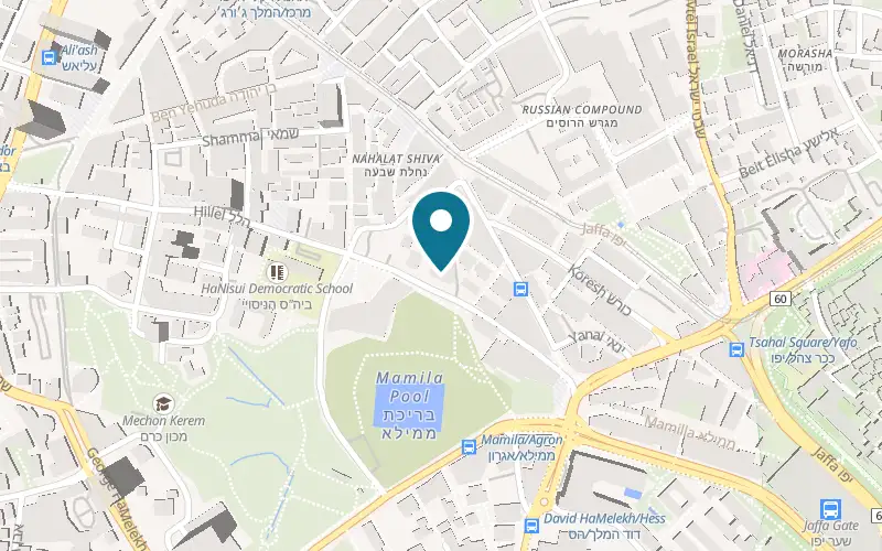 Map showing Brown Mamilla at 41 Hillel Street, corner of Ben Sira Street, Jerusalem