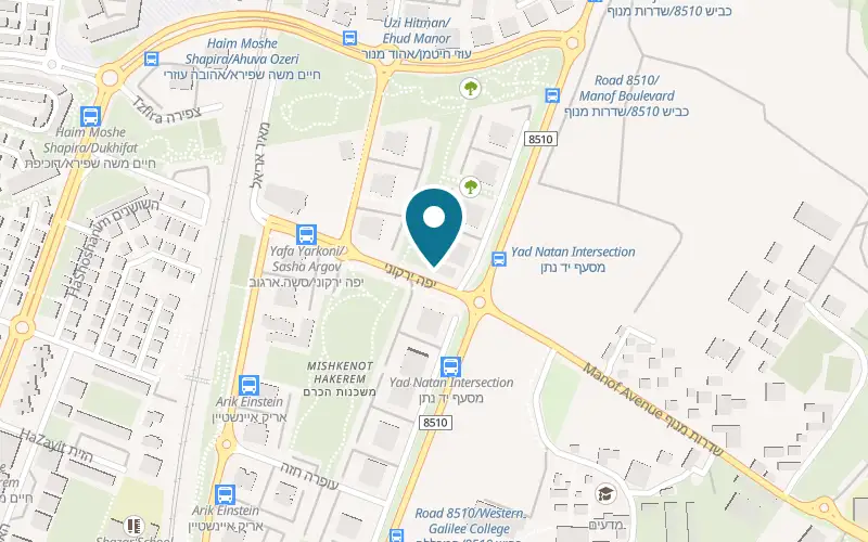 Map showing Bulls Acre at 7 Yafe Yarkoni Street, Mishkenot HaKerem, Acre