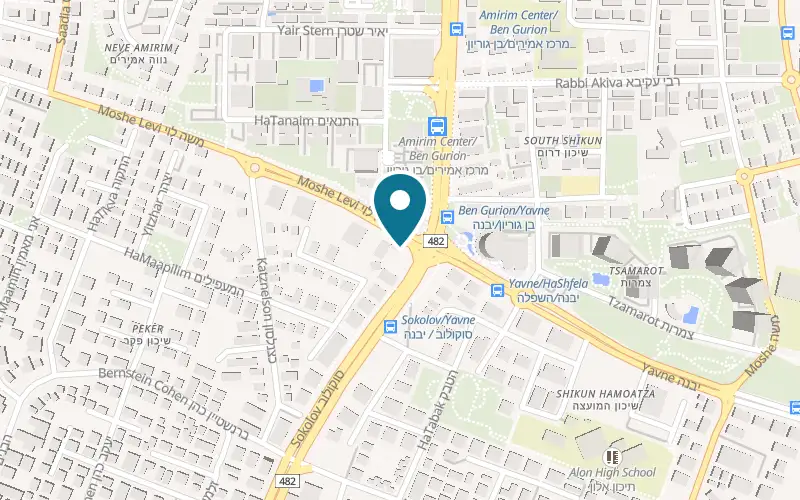 Map showing Cafe 111 at 111 Sokolov Street, corner of 46 Yavne Street, Ramat HaSharon