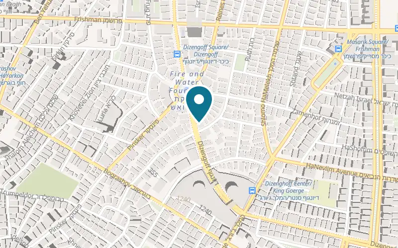 Map showing Cafe 88 at 88 Dizengoff Street, corner of Bar Kochba Street, Tel Aviv-Yafo
