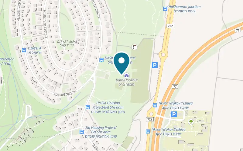 Map showing Cafe Al HaKatze at HaShomrim Forest, Kiryat Tiv'on