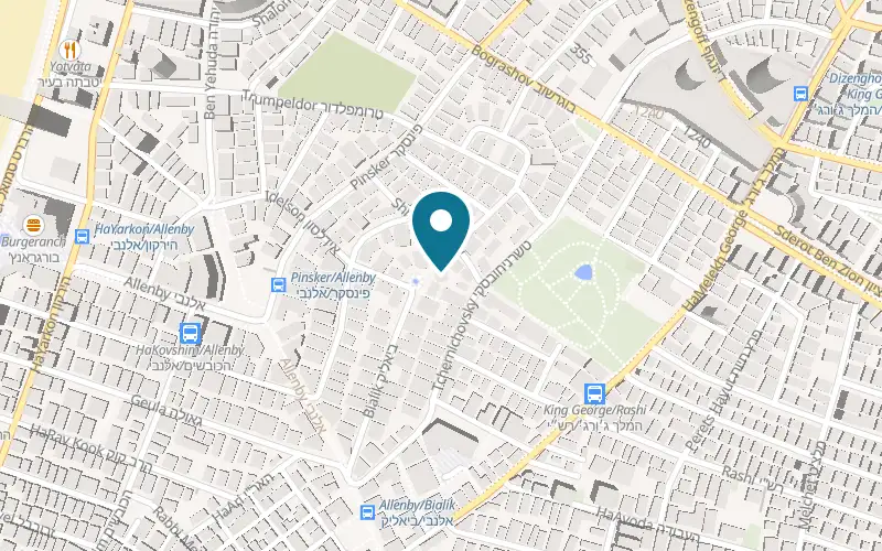 Map showing Cafe Algier at 26 Bialik Street, Beit Felicja, on Bialik Square, Tel Aviv-Yafo