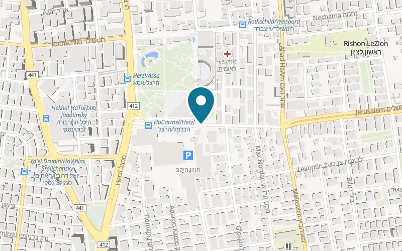 Map showing Cafe Alma at 22 HaCarmel Street, in the Moshava garden, Rishon LeZion