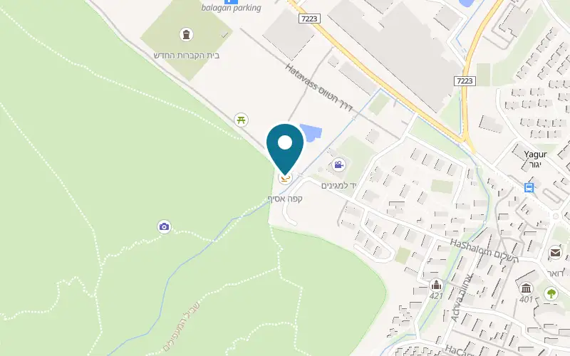 Map showing Cafe Asif at Asif Corner, by the Israel Trail, Kibbutz Yagur, Yagur