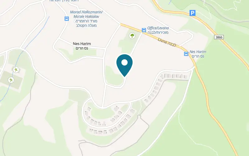 Map showing Cafe BaMishtala at Yarok plant nursery, Nes Harim, Nes Harim