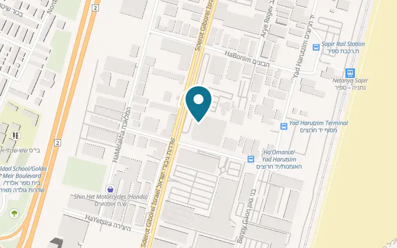 Map showing Cafe Caramel at 7 Giborei Israel Boulevard, Poleg industrial zone, Netanya