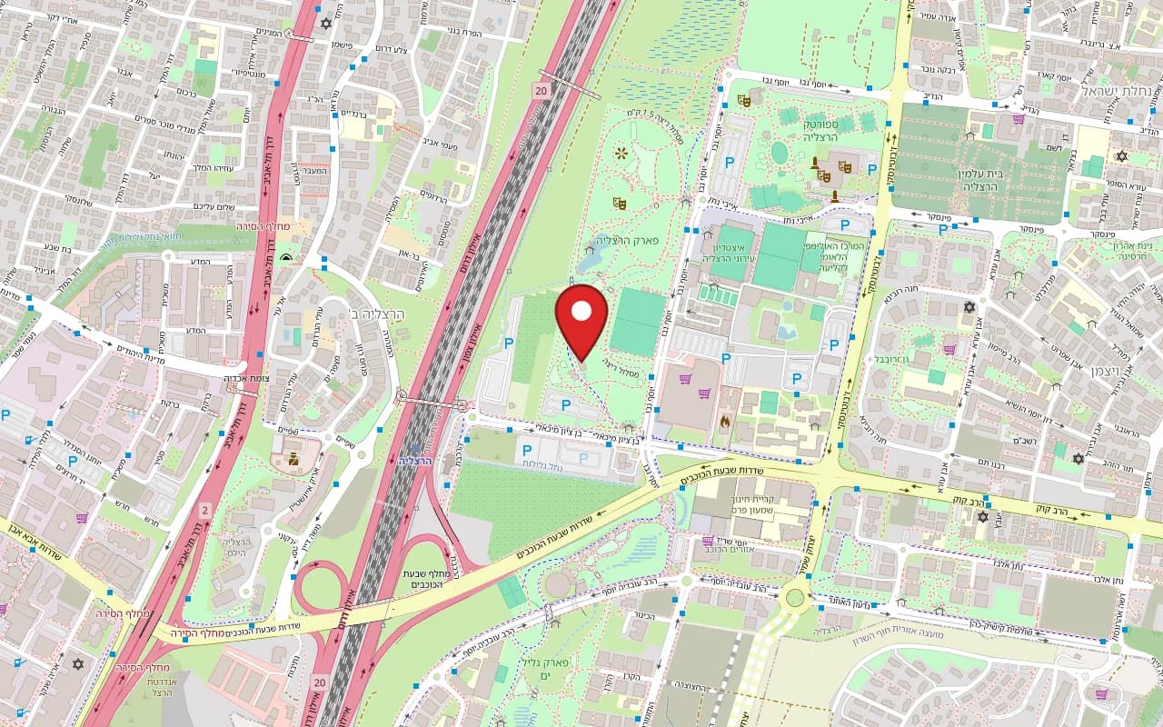 Map showing Cafe Gan Sipur at 20 Ben Zion Michaeli Street, Herzliya Park, Herzliya