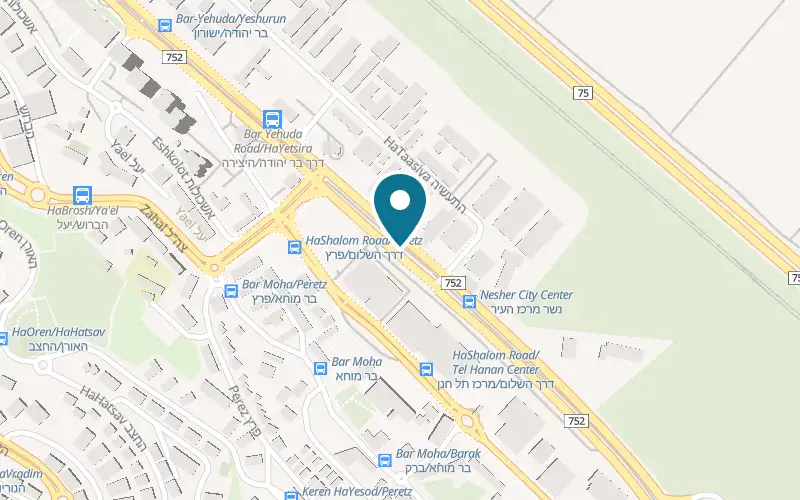 Map showing Cafe Greg Nesher at 111 Derech Bar Yehuda, Nesher