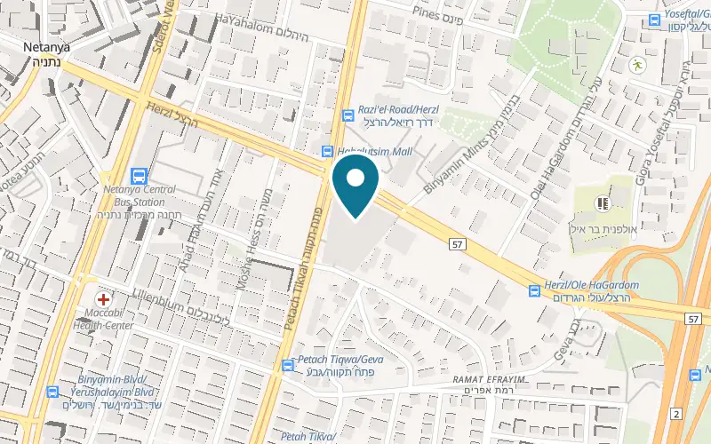 Map showing Cafe Greg HaSharon Mall at 60 Herzl Street, HaSharon Mall, Netanya