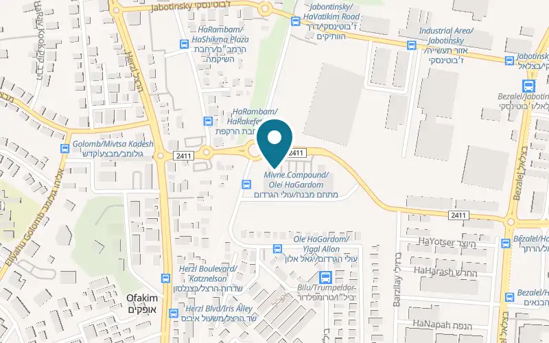 Map showing Cafe Greg Ofakim at Mivne complex, Yahadut Darom Afrika Boulevard, Ofakim