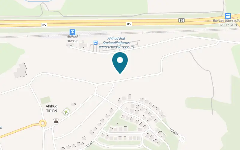 Map showing Cafe Katan BaHava at Tzaad BeShnayim farm, Moshav Ahihud, Ahihud