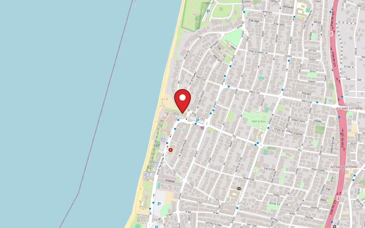 Map showing Cafe Keshet at De Shalit Square, at the descent to Sharon Beach (the Arches Beach), Herzliya Pituach, Herzliya
