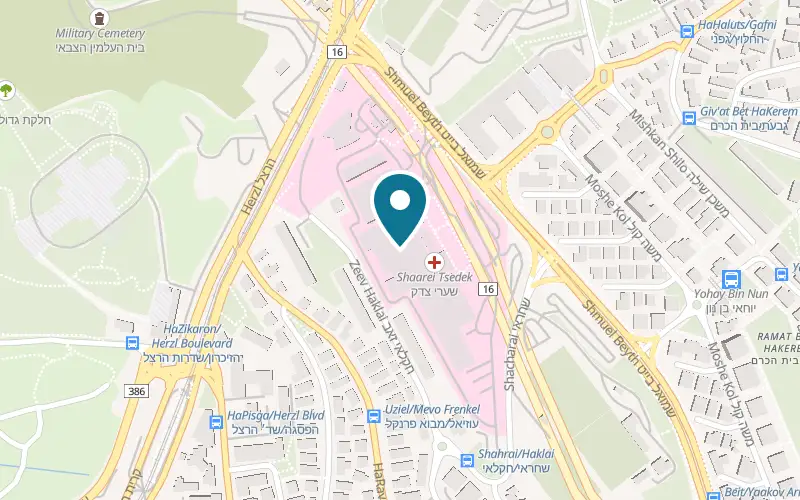 Map showing Cafe Neto Shaare Zedek at Radiotherapy building, Shaare Zedek hospital, 12 Shmuel Bait Street, Jerusalem