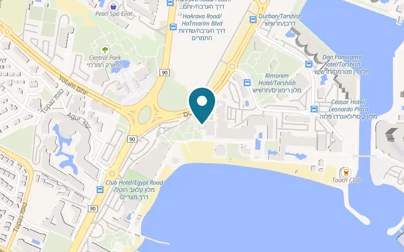 Map showing Cafe Optimi at 2 Durban Street, on the promenade beside the Mall HaYam, Eilat