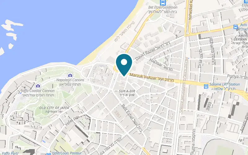 Map showing Café Bistro Rogette at 2 Marzuk VeAzar Street, the Saraya House on Clock Square, Jaffa, Tel Aviv-Yafo