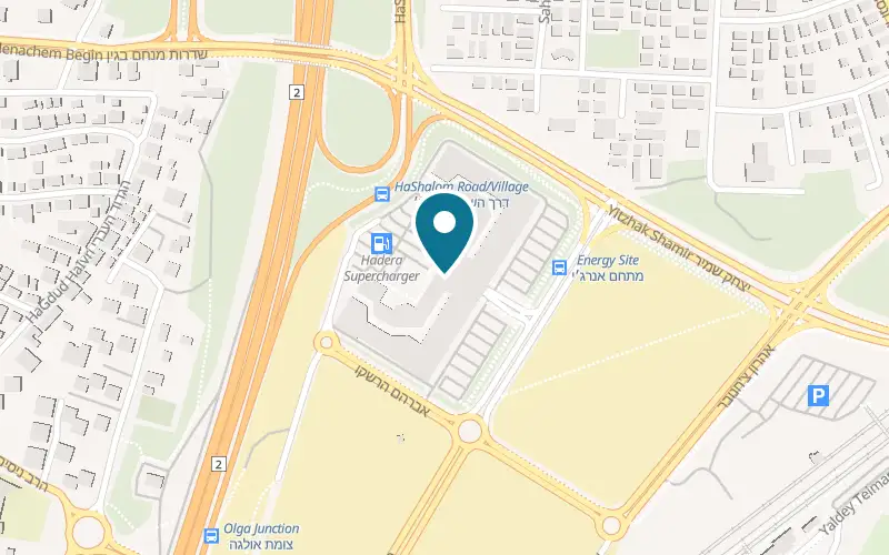 Map showing Cafe Tov at 10 Shechtman Street, second floor of the Mul HaHof Village, Hadera