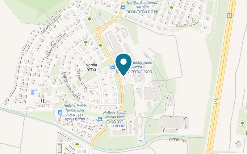 Map showing Cafe Tsarchania at Derech Nordia, behind the seniors' club, Nordia