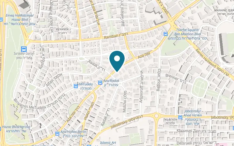 Map showing Cafe Yehoshua at 17 Aza Street, Rehavia, Jerusalem