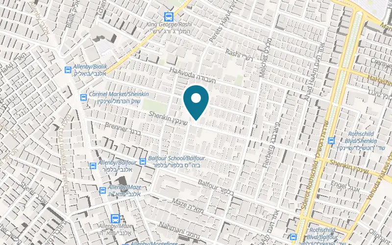 Map showing Cardinal Chocolaterie Shenkin at 27 Shenkin Street, Tel Aviv-Yafo