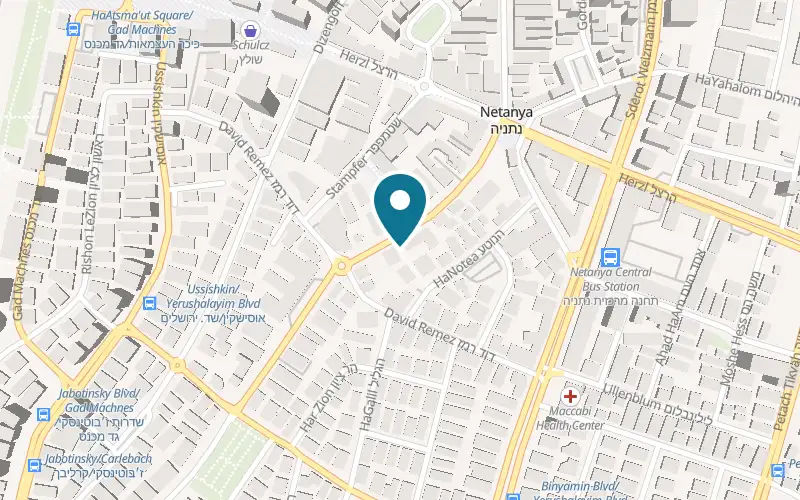 Map showing Chabad Judaica Netanya at 13 Smilansky Street, in the passage, Netanya