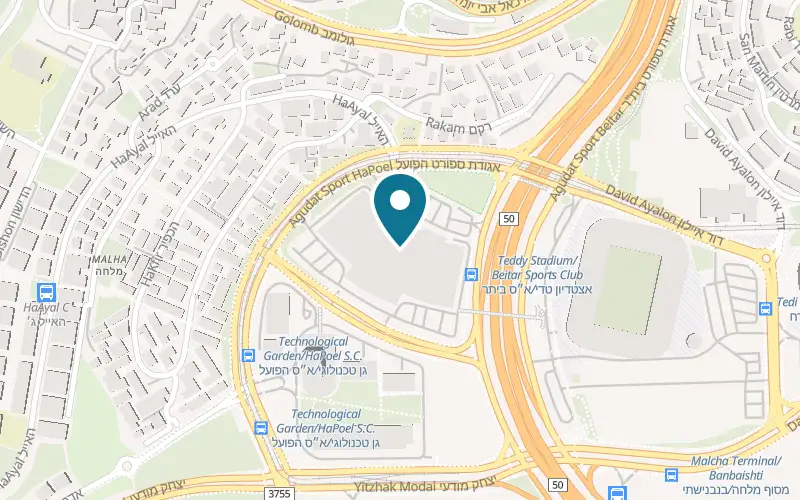 Map showing Chooka Malha at 1 Derech Agudat Sport Beitar, in the Malha Mall, Jerusalem