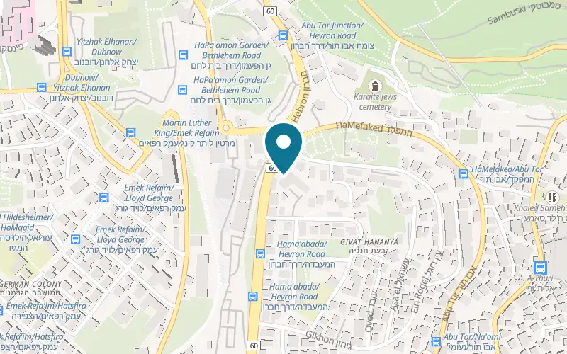 Map showing Dan Boutique Jerusalem at 31 Hebron Road, opposite the First Station, Jerusalem