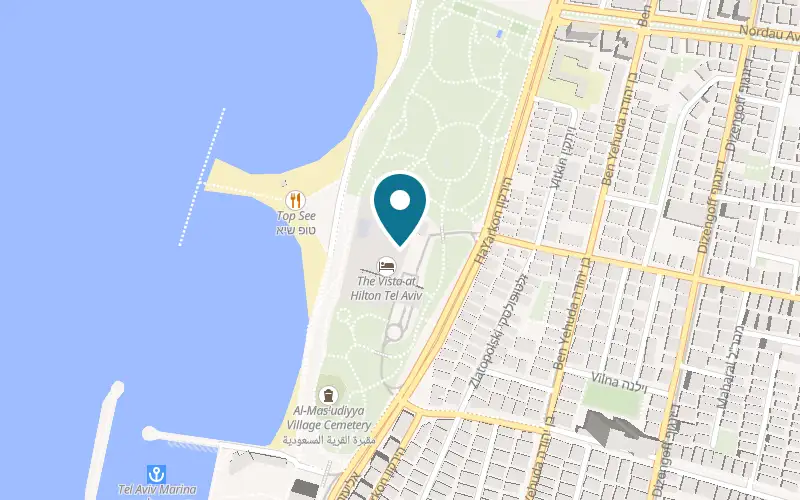 Map showing Darya at 205 HaYarkon Street, in the Hilton Tel Aviv hotel, Tel Aviv-Yafo
