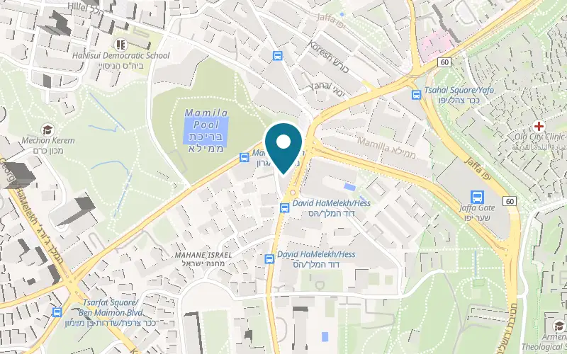 Map showing The David Citadel Hotel at 7 King David Street, Jerusalem
