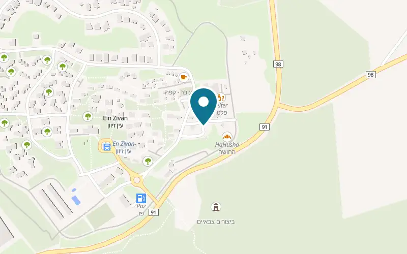 Map showing De Karina at Kibbutz Ein Zivan, Ein Zivan