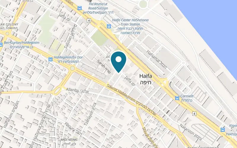 Map showing Diana Seaport Apartments at 5 HaBankim Street, downtown, Haifa
