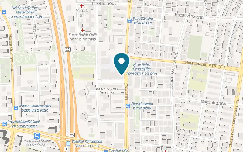 Map showing E36 Pizza at 36 Eilat Street, Argaman centre, Holon